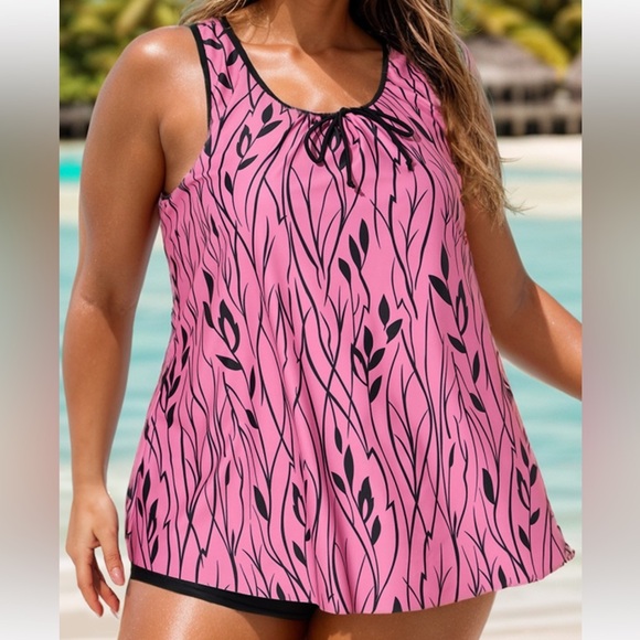 Plants Print Wide Straps Elegant Tankini Top - Picture 6 of 6